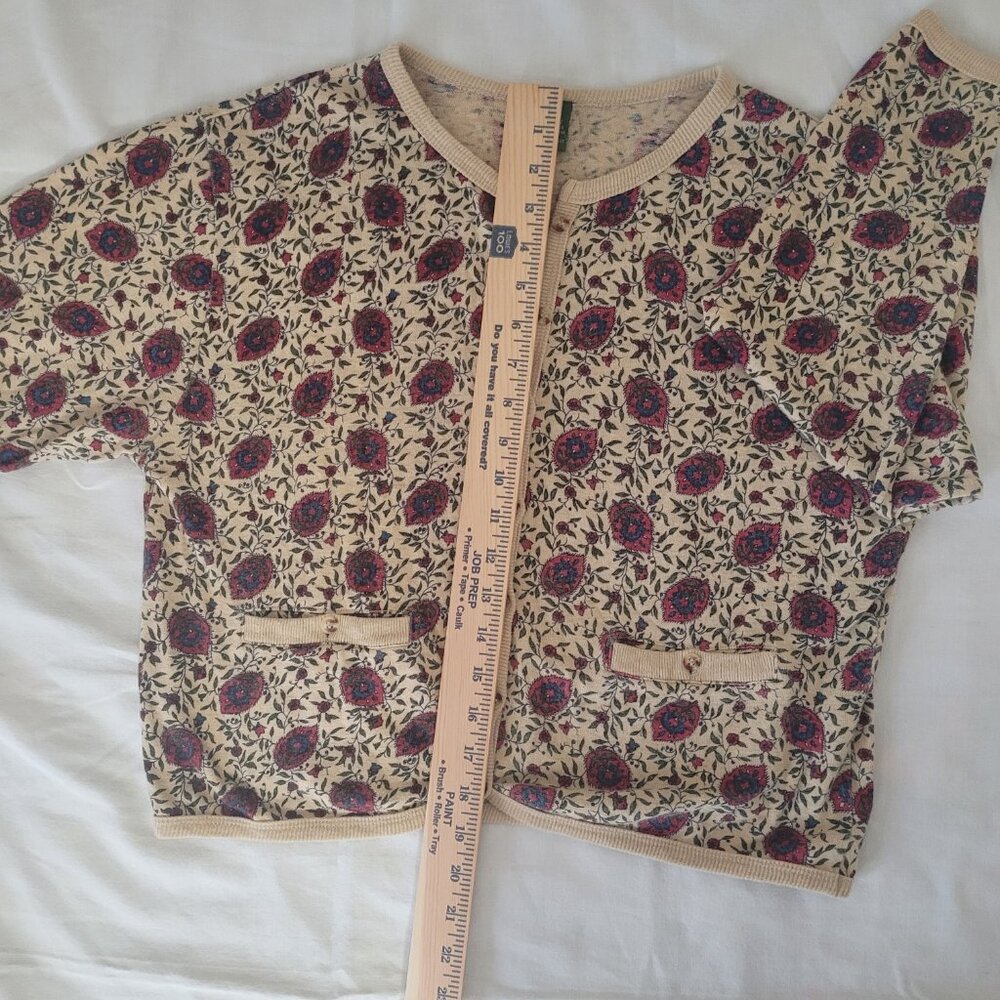 Vintage Blue Red Flowers Cardigan Sweater Outback Red The Limited Size M 1980's - Picture 13 of 15